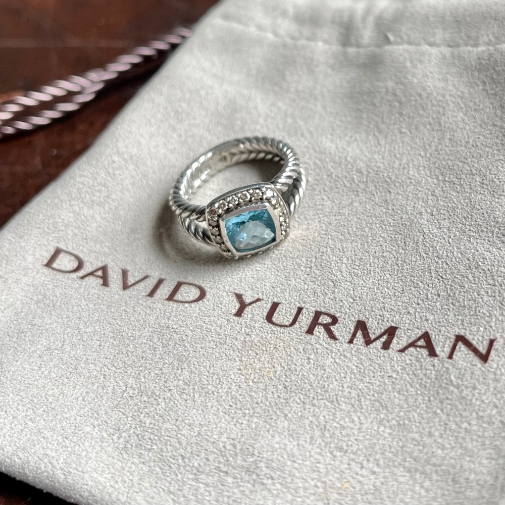 David Yurman Petite Albion Blue Topaz Ring - Authentic